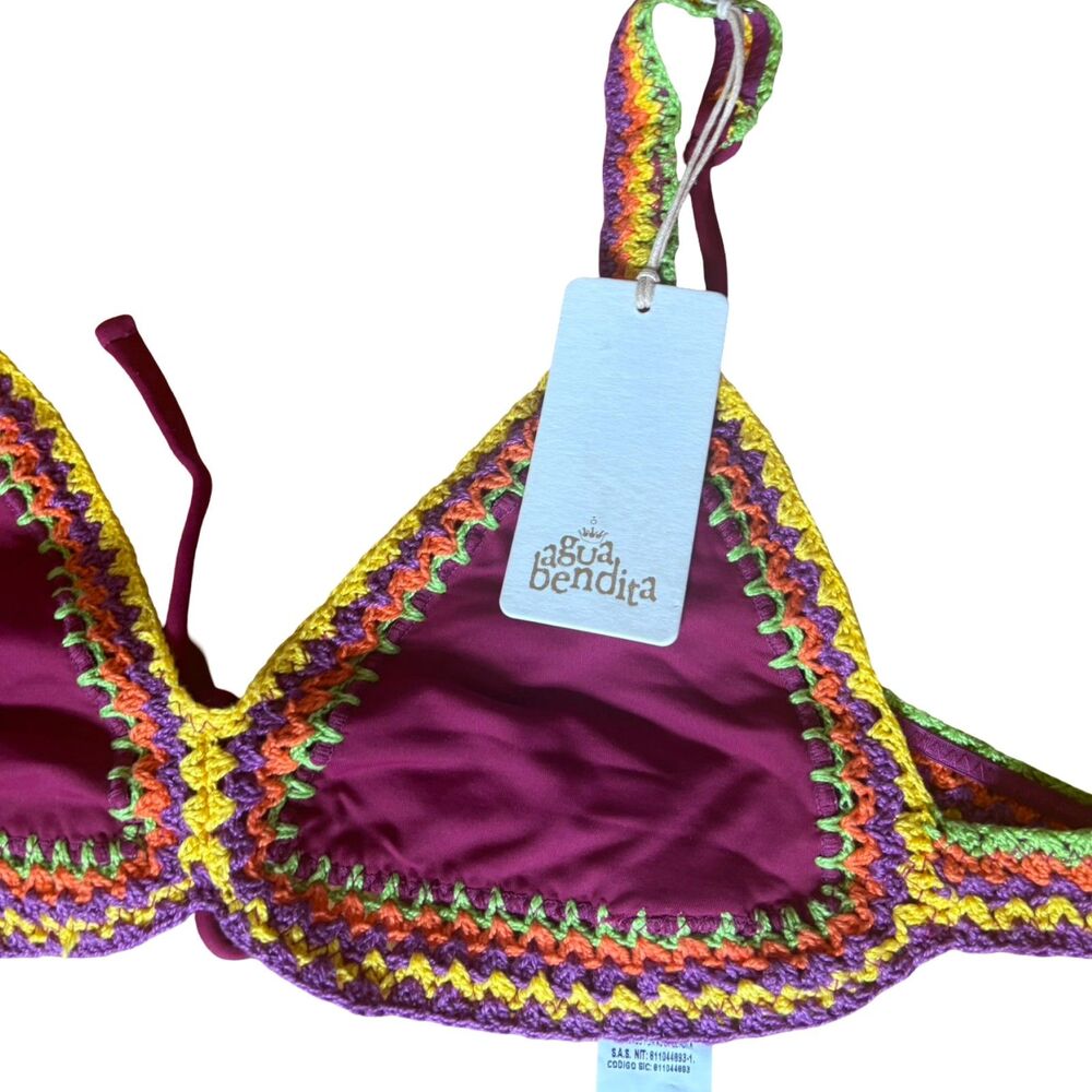 Agua Bendita NWT B. Punto Crochet Bikini Set Rainbow Chevron Multicolor Size L - Picture 5 of 13